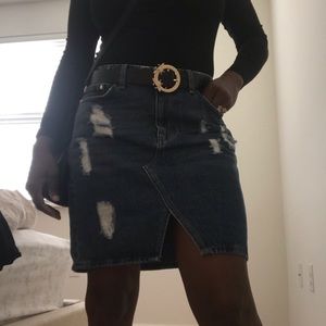 Distressed denim skirt